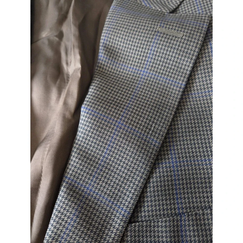 Canali Men's Silk Wool Blazer 56L EU 46L US Brown Beige Blue Plaid Made in Italy